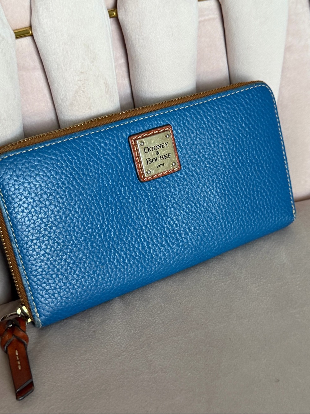 Dooney & Bourke Pebble Leather Zip Wallet in Blue - Picture 2 of 16